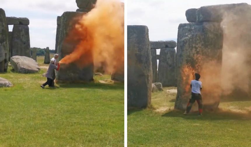 İklim aktivistleri, tarihi Stonehenge taşlarına boya püskürttü!